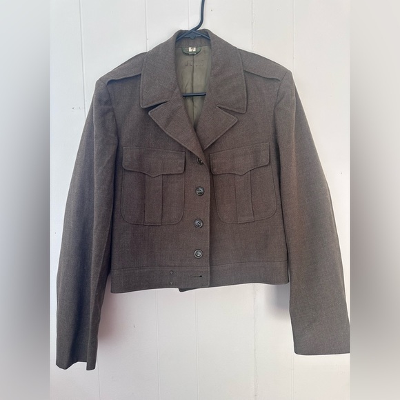 vintage • wwii army coat wool blazer green military jacket - Picture 4 of 12